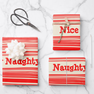 Red Candy Stripes Naughty Nice Christmas Geschenkpapier Set