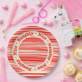 Red Candy Stripes Naughty Nice Christmas Pappteller (Party)