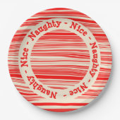 Red Candy Stripes Naughty Nice Christmas Pappteller (Vorderseite)