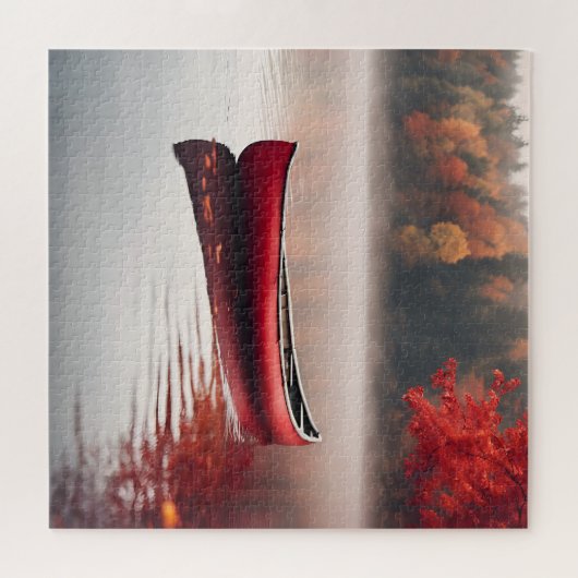 Red Canoe auf Herbstsee Puzzle (Horizontal)