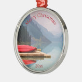 Red Canoe Mountain Landschaftlicher Wildnissee Ornament Aus Metall (Links)