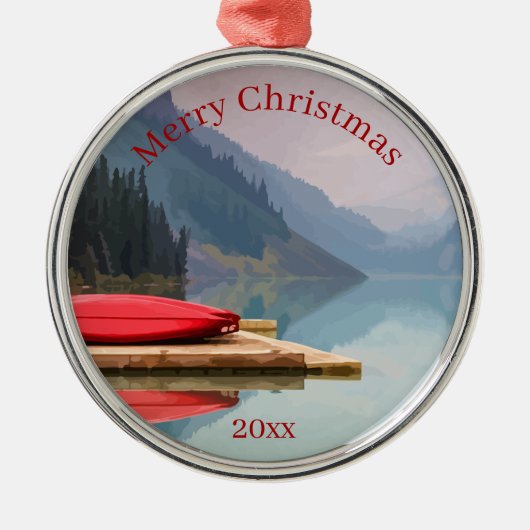 Red Canoe Mountain Landschaftlicher Wildnissee Ornament Aus Metall (Vorne)