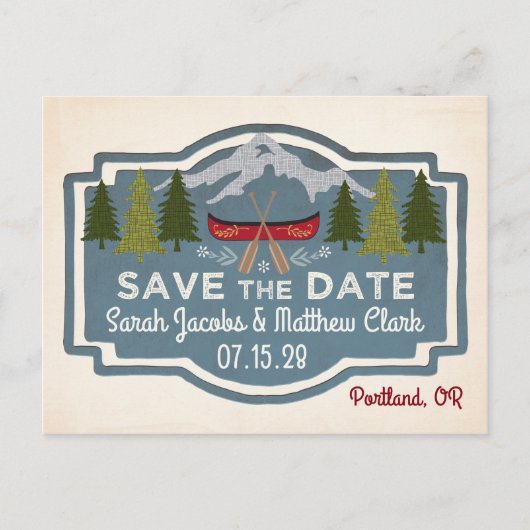 Red Canoe Save the Date Postkarte (Vorderseite)
