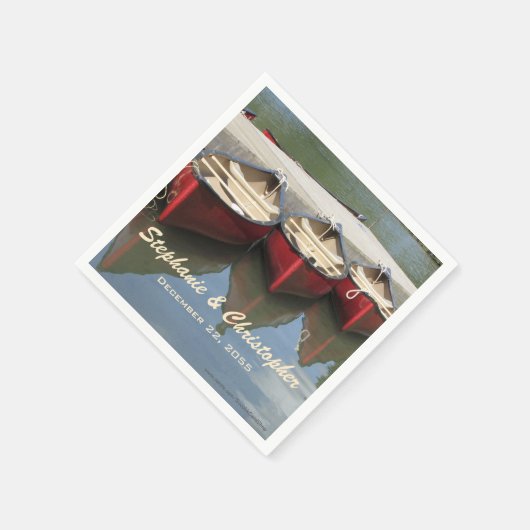 Red Canoes Hochzeitname und Datum Papier Serviette (Ecke)
