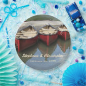 Red Canoes Wedelname and Date Paper Plate Pappteller (Party)