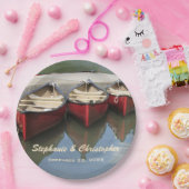 Red Canoes Wedelname and Date Paper Plate Pappteller (Party)