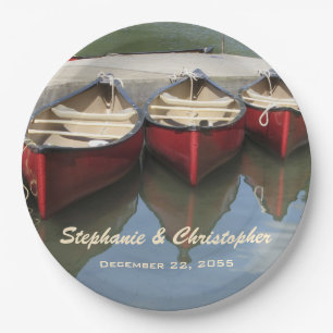 Red Canoes Wedelname and Date Paper Plate Pappteller