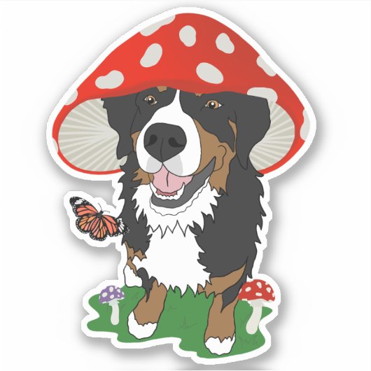 Red Cap Mushroom Bernese Mountain Dog Aufkleber (Vorderseite)