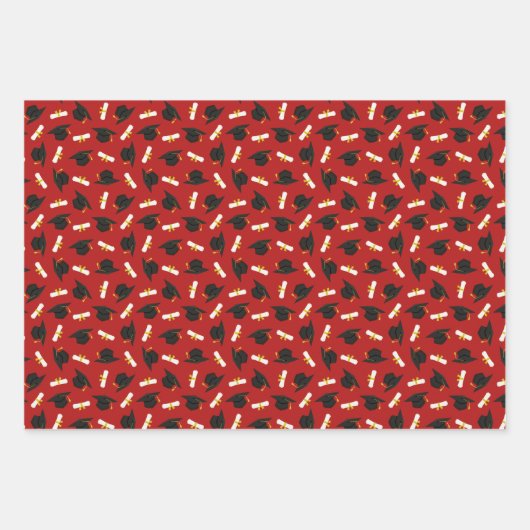 Red Caps Diplomas Mixed Graduation Patterns Geschenkpapier Set (Vorderseite)