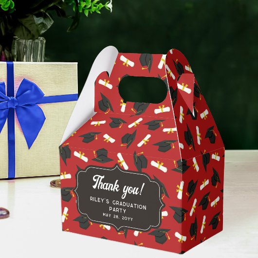 Red Caps & Diplomas Pattern Graduation Thank You Geschenkschachtel