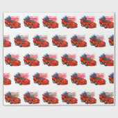 Red Car American Flag Cartoon - Rücken Farbe Geschenkpapier (Flach)