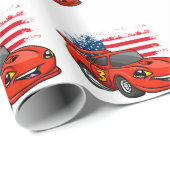 Red Car American Flag Cartoon - Rücken Farbe Geschenkpapier (Rolleneckpunkt)
