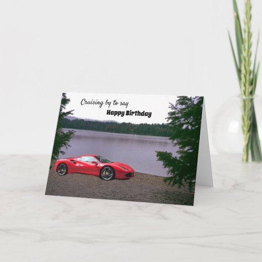 Red Car auf der Beach Birthday Card Karte (Vorderseite)