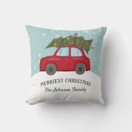 Red Car Carry Tree Frohe Weihnachten Kissen