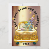 Red Car Christmas Brunch Dinner Tree Gold Stars Einladung (Rückseite)