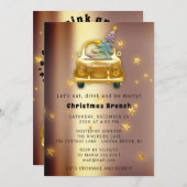 Red Car Christmas Brunch Dinner Tree Gold Stars Einladung (Vorne/Hinten)