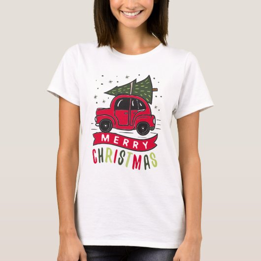 Red Car Frohe Weihnachtsbaum Farbenfrohe Funny T-S T-Shirt (Vorderseite)