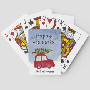 Red Car Happy Holidays Personalisiert Spielkarten