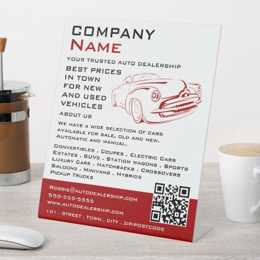 Red Car Logo, Werbung für den Vertrieb von Auto Sockelschild (In Situ)