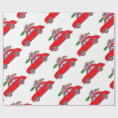 Red Car mit Weihnachtsbaum Aquarell Geschenkpapier (Flach)