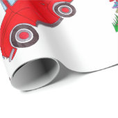 Red Car mit Weihnachtsbaum Aquarell Geschenkpapier (Rolleneckpunkt)