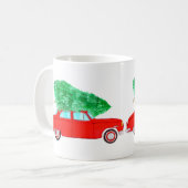 Red Car mit Weihnachtsbaum Aquarell Kaffeetasse (Vorderseite Links)