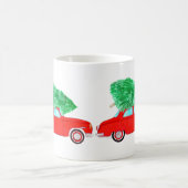 Red Car mit Weihnachtsbaum Aquarell Kaffeetasse (Mittel)