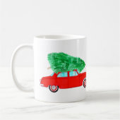 Red Car mit Weihnachtsbaum Aquarell Kaffeetasse (Links)