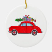 Red Car mit Weihnachtsbaum Aquarell Keramik Ornament (Vorne)