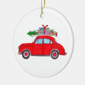 Red Car mit Weihnachtsbaum Aquarell Keramik Ornament (Links)