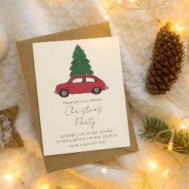 Red Car mit Weihnachtsbaum | Minimalistisch Vintag Einladung