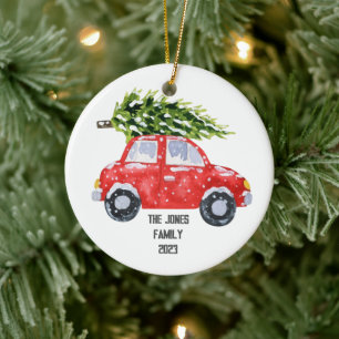 Red Car mit Weihnachtsbaum - Persönlich gestalten Keramik Ornament