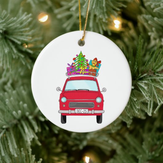 Red Car mit Weihnachtsgeschenken Keramik Ornament (Baum)