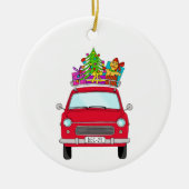 Red Car mit Weihnachtsgeschenken Keramik Ornament (Vorne)
