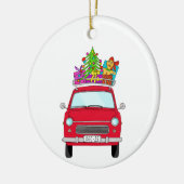 Red Car mit Weihnachtsgeschenken Keramik Ornament (Links)