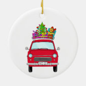 Red Car mit Weihnachtsgeschenken Keramik Ornament (Hinten)