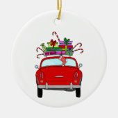 Red Car mit Weihnachtsgeschenken Keramik Ornament (Vorne)