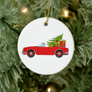 Red Car mit Weihnachtsgeschenken Keramik Ornament