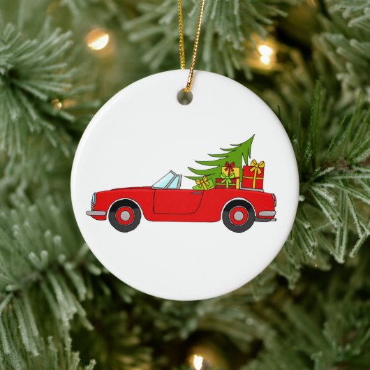 Red Car mit Weihnachtsgeschenken Keramik Ornament (Baum)
