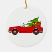Red Car mit Weihnachtsgeschenken Keramik Ornament (Vorne)
