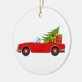 Red Car mit Weihnachtsgeschenken Keramik Ornament (Links)