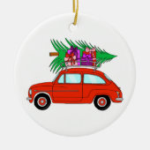 Red Car mit Weihnachtsgeschenken Keramik Ornament (Vorne)