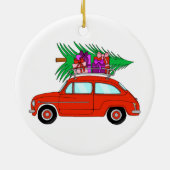 Red Car mit Weihnachtsgeschenken Keramik Ornament (Hinten)