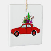 Red Car mit Weihnachtsgeschenken Keramikornament (Rechts)