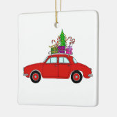 Red Car mit Weihnachtsgeschenken Keramikornament (Links)