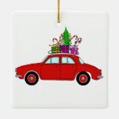 Red Car mit Weihnachtsgeschenken Keramikornament (Rückseite)