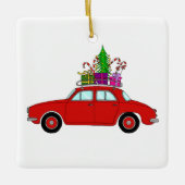 Red Car mit Weihnachtsgeschenken Keramikornament (Vorderseite)