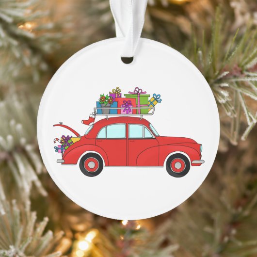 Red Car mit Weihnachtsgeschenken Ornament (Baum)