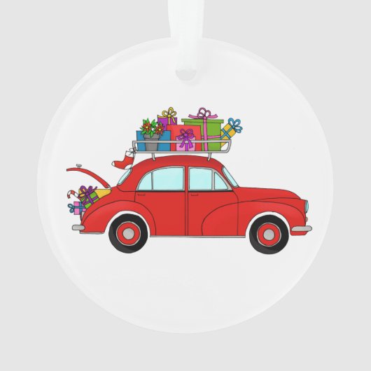 Red Car mit Weihnachtsgeschenken Ornament (Rückseite)