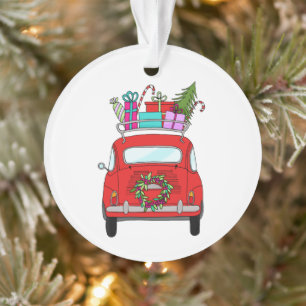 Red Car mit Weihnachtsgeschenken Ornament